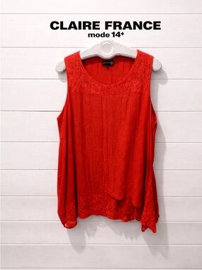 CLAIRE FRANCE Coral Sleeveless Tunic Lace Trim Size 2X